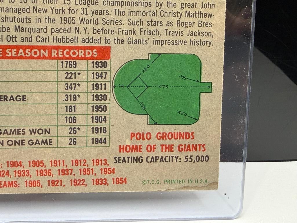 1956 TOPPS #226 NEW YORK GIANTS TEAM BASEBALL CARD GRAY BACK - 8
