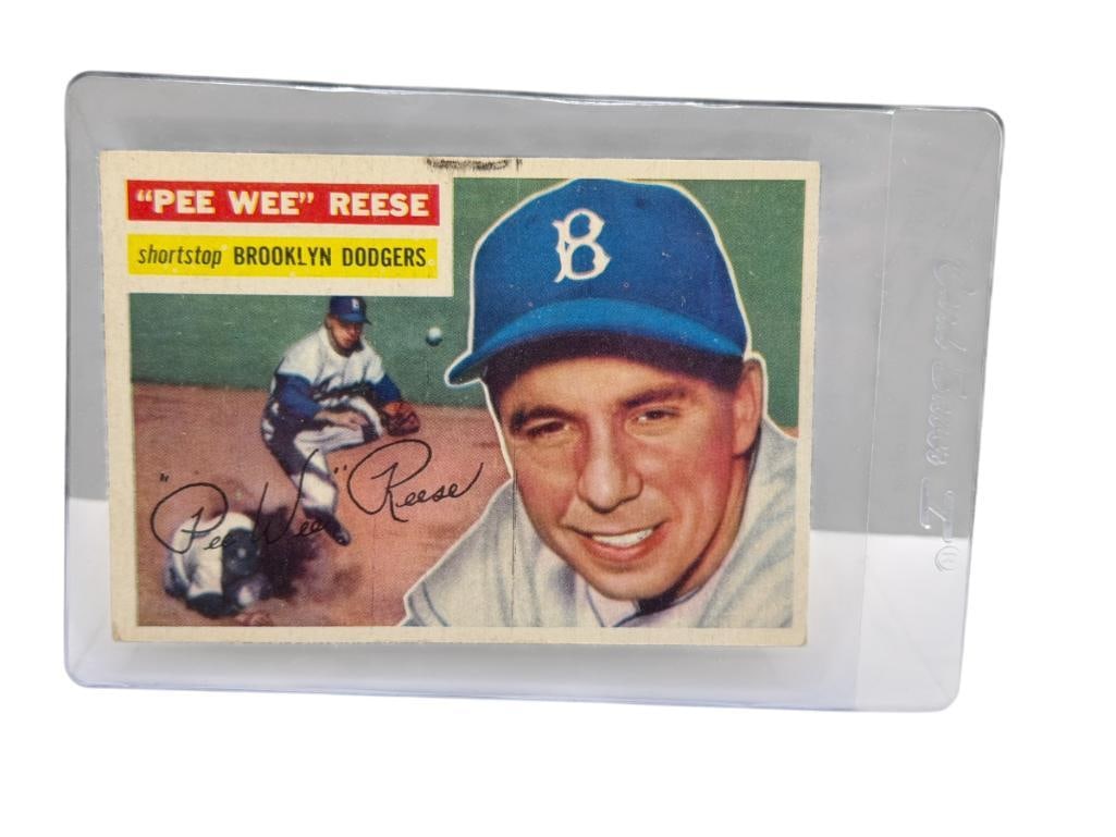 1956 TOPPS #260 PEE WEE REESE BASEBALL CARD GRAY BACK: HAROLD HENRY REESE, BROOKLYN DODGERS, HALL OF FAMER, RARE CARD, SEE PHOTOS FOR CONDITION, FROM THE ESTATE OF A LOCAL RENO, NV DOCTOR AT RENOWN WHO RAN BIG LEAGUE SPORTS MEDICINE BASEBALL CAMP