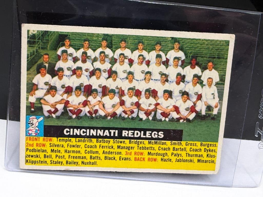 1956 TOPPS #90 CINCINNATI REDLEGS BASEBALL CARD GRAY BACK - 2