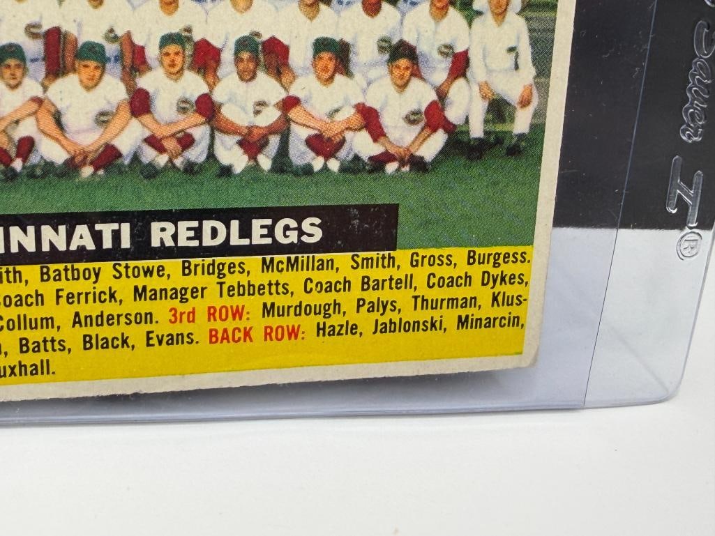 1956 TOPPS #90 CINCINNATI REDLEGS BASEBALL CARD GRAY BACK - 5