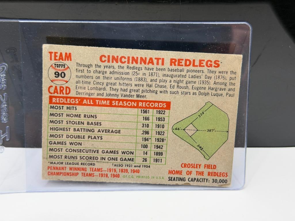 1956 TOPPS #90 CINCINNATI REDLEGS BASEBALL CARD GRAY BACK - 7