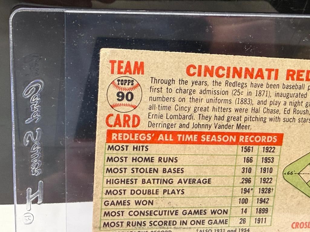 1956 TOPPS #90 CINCINNATI REDLEGS BASEBALL CARD GRAY BACK - 8