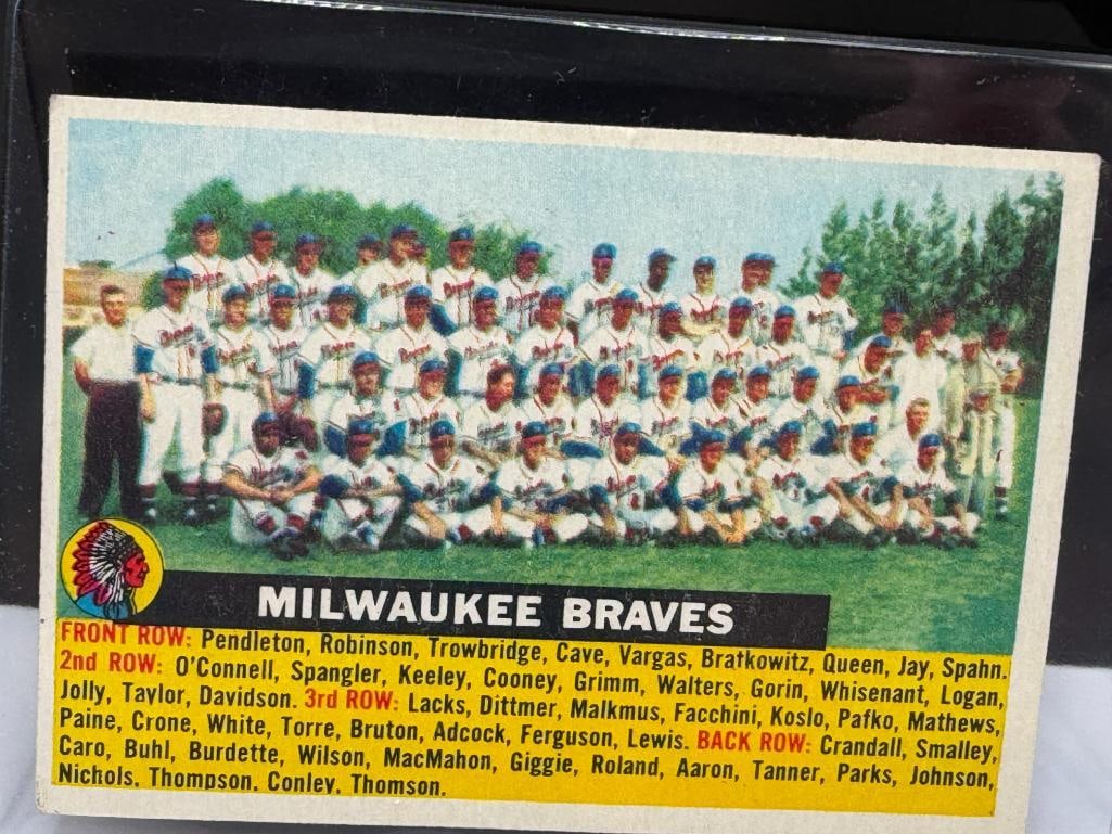 1956 TOPPS #95 MILWAUKEE BRAVES TEAM BASEBALL CARD WHITE BACK - 2