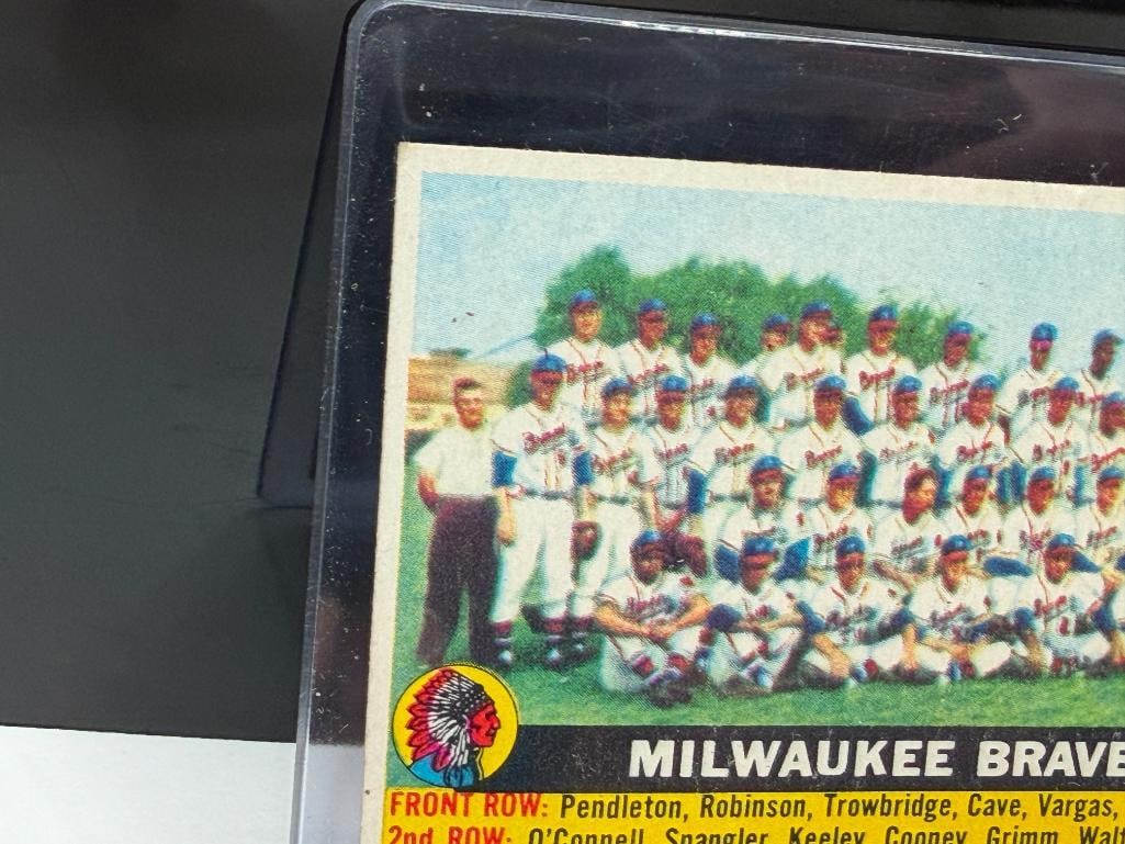 1956 TOPPS #95 MILWAUKEE BRAVES TEAM BASEBALL CARD WHITE BACK - 3
