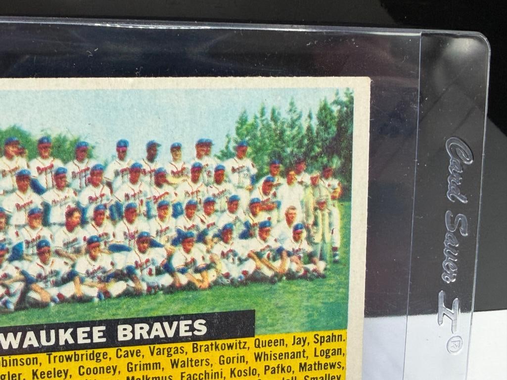 1956 TOPPS #95 MILWAUKEE BRAVES TEAM BASEBALL CARD WHITE BACK - 4