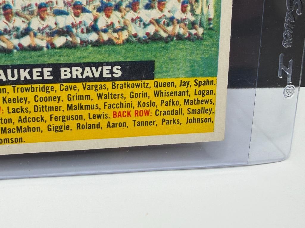 1956 TOPPS #95 MILWAUKEE BRAVES TEAM BASEBALL CARD WHITE BACK - 5