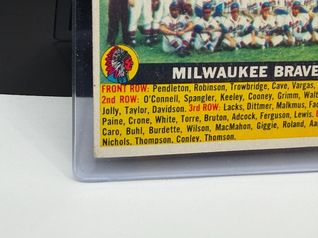 1956 TOPPS #95 MILWAUKEE BRAVES TEAM BASEBALL CARD WHITE BACK - 6