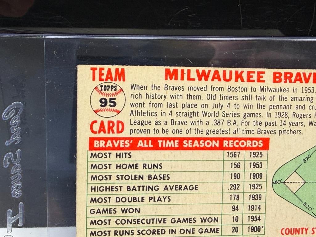 1956 TOPPS #95 MILWAUKEE BRAVES TEAM BASEBALL CARD WHITE BACK - 8