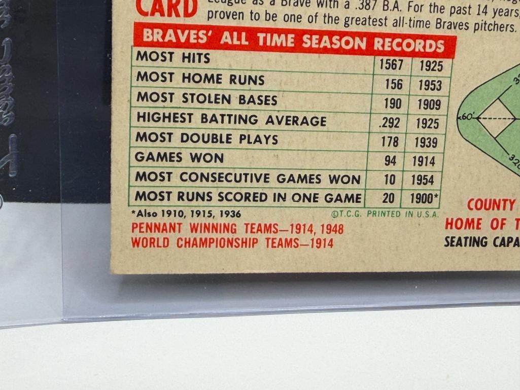 1956 TOPPS #95 MILWAUKEE BRAVES TEAM BASEBALL CARD WHITE BACK - 9