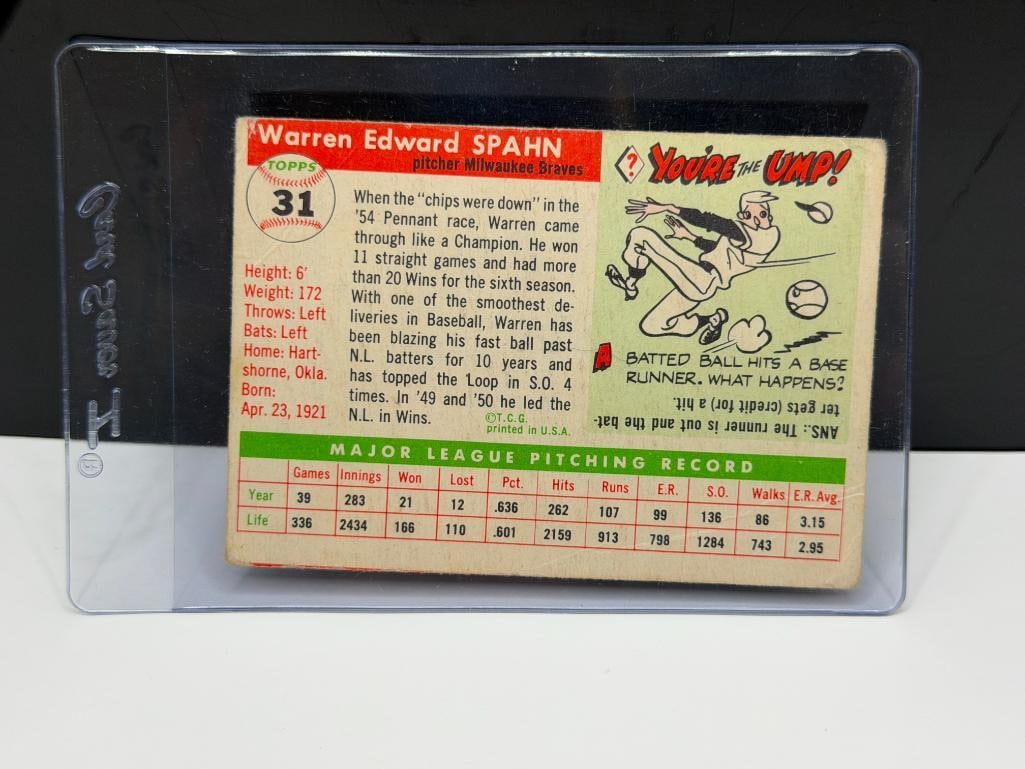 1955 TOPPS #31 WARREN SPAHN BASEBALL CARD - 7