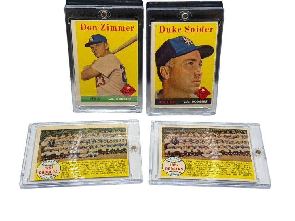 FOUR 1958 TOPPS BASEBALL CARDS INCLUDING #88 DUKE SNIDER, #77 DON ZIMMER, AND TWO #71 LA DODGERS (1 of 20)