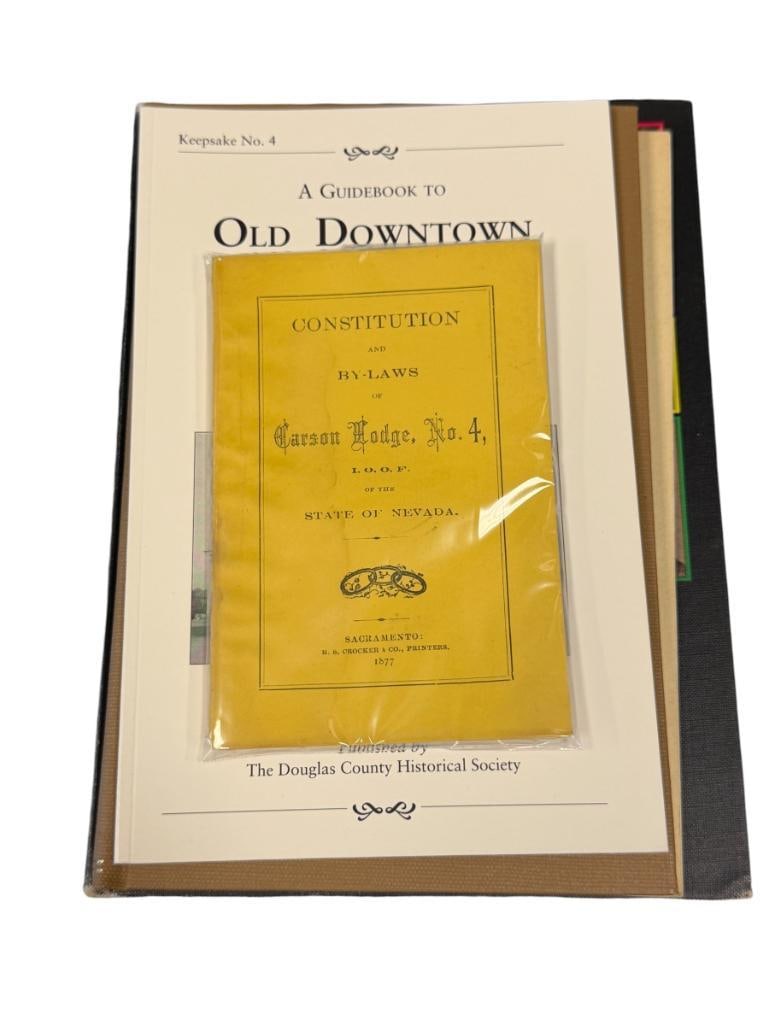 FIVE PIECES OF LITERATURE / BOOKS RELATING TO NEVADA ONE IS SIGNED BY ROBERT LAXALT: GROUP INCLUDES EARLY ENGINEERING WORKS CONTRIBUTORY TO THE COMSTOCK, CARSON LODGE NO. 4 CONSTITUTION AN BY-LAWS, CAPITOL'S WHO'S WHO FR NEVADA 1949-1950, NEVADA BY ROBERT LAXALT, SIGNED, THOSE DESERT