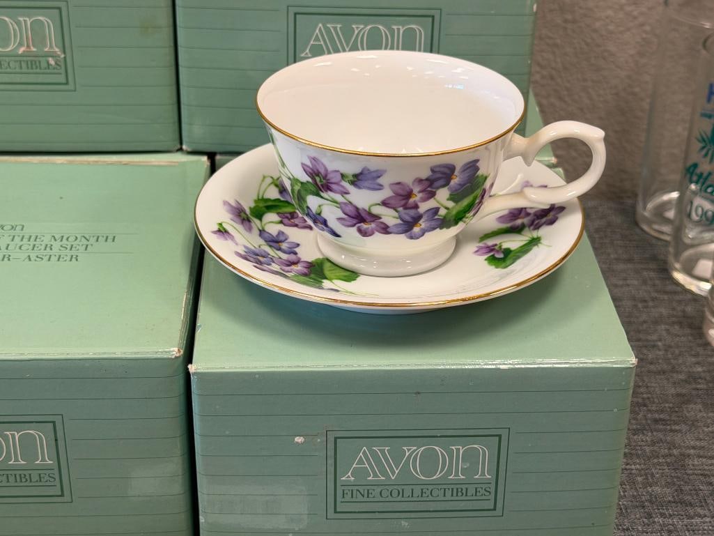AVON BLOSSOMS OF THE MOONTH 1991 FLORAL CUPS AND SAUCERS SIX SETS TOTAL - 2