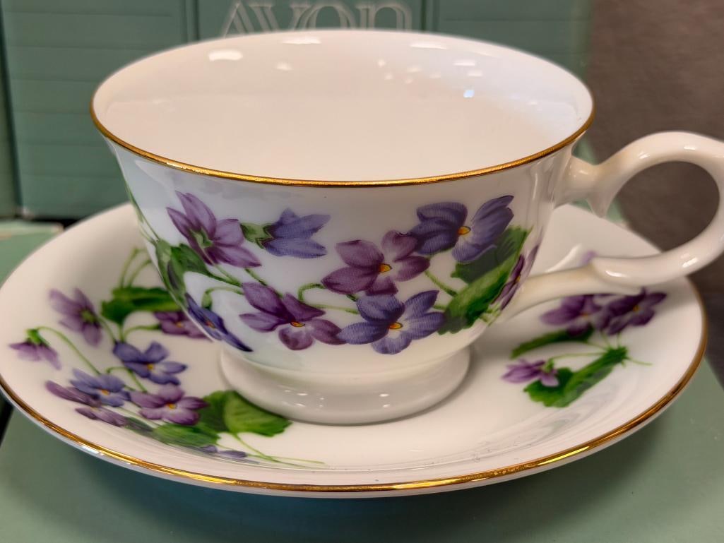 AVON BLOSSOMS OF THE MOONTH 1991 FLORAL CUPS AND SAUCERS SIX SETS TOTAL - 3