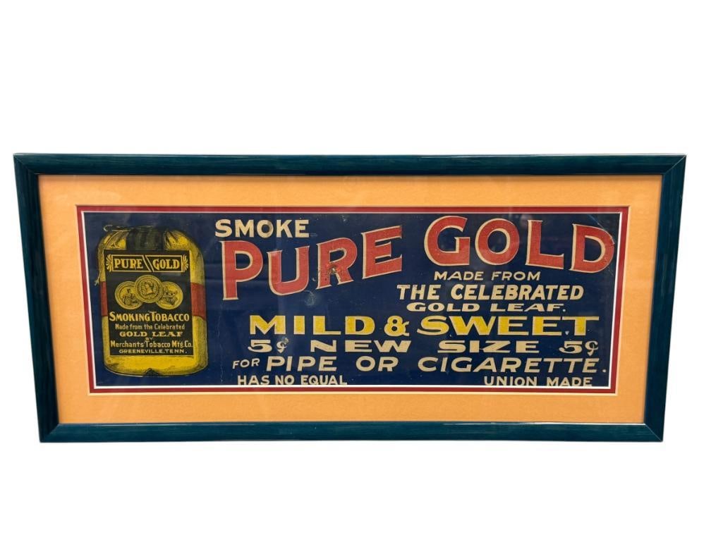 VINTAGE TOBACCO CRATE LABEL PURE GOLD SMOKIUNG TOBACCO MERCHANTS TOBACCO MFG. CO. (1 of 8)