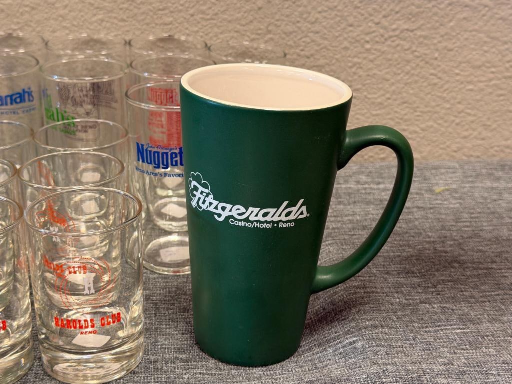 RENO, NV CASINO / HOTEL COCKTAIL GLASSES AND MUG HAROLDS CLUB, HARRAH'S, FITZGERALD, NUGGET - 2
