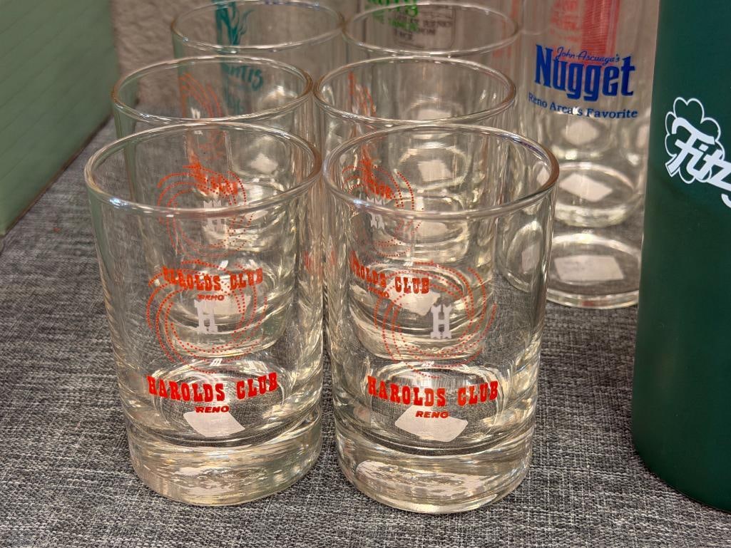 RENO, NV CASINO / HOTEL COCKTAIL GLASSES AND MUG HAROLDS CLUB, HARRAH'S, FITZGERALD, NUGGET - 3