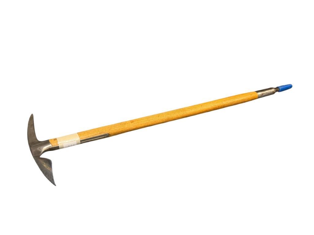 VINTAGE STUBAI ALPINE HIKING ICE AXE WITH HICKORY HANDLE: POINTED END, MARKED ON THE HEAD, IN GOOD CONDITION 11 1/2" HEAD LENGTH, 31" OVERALL LENGTH
