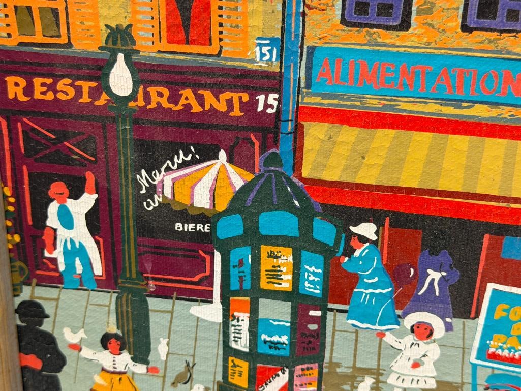 P. LEMEUR FRENCH ARTIST VIBRANT URBAN PARISIAN STREET SCENE ORIGINAL OIL ON CANVAS PAINTING - 4