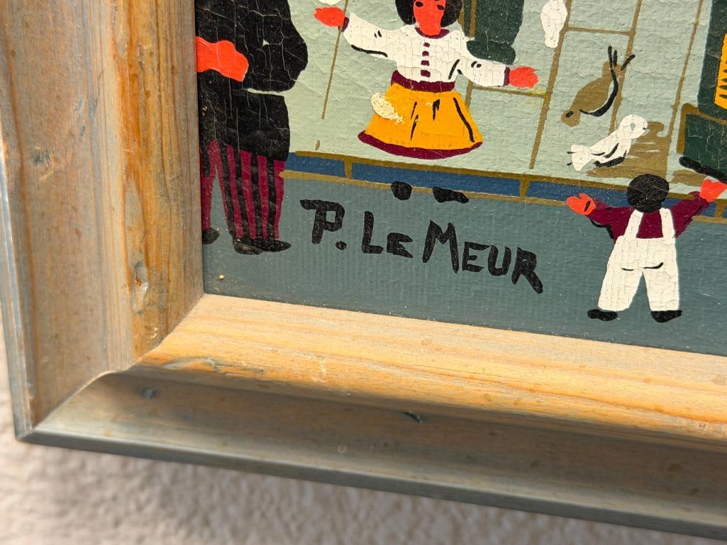 P. LEMEUR FRENCH ARTIST VIBRANT URBAN PARISIAN STREET SCENE ORIGINAL OIL ON CANVAS PAINTING - 5