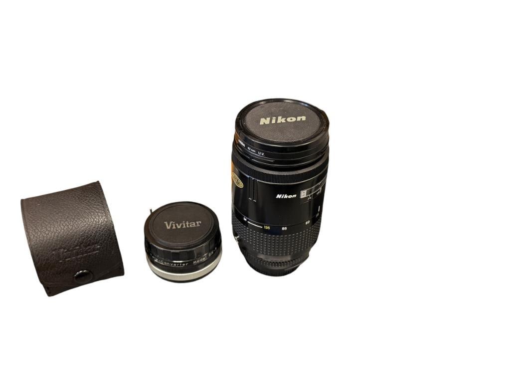 VINTAGE NIKON NIKKOR AF 35-135MM LENS AND VIVITAR AUTO 2X CUSTOM TELE-CONVERTER MODEL 2X-3 LENS (1 of 8)