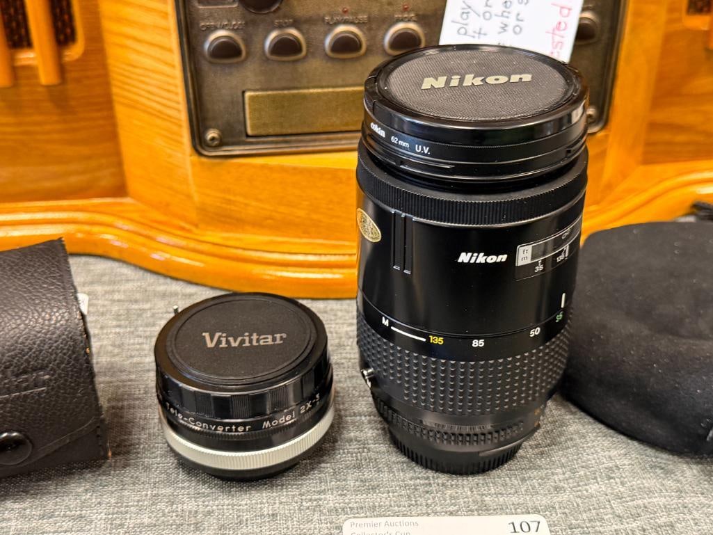 VINTAGE NIKON NIKKOR AF 35-135MM LENS AND VIVITAR AUTO 2X CUSTOM TELE-CONVERTER MODEL 2X-3 LENS - 2