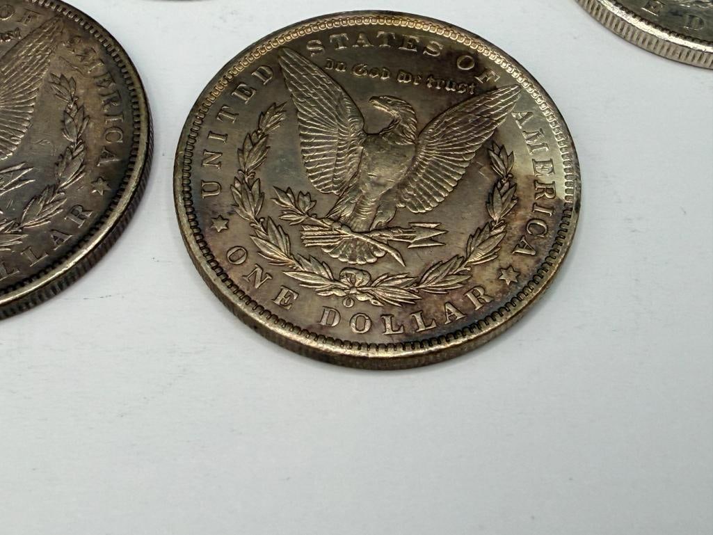 FIVE U.S. MORGAN SILVER DOLLARS FEATURING VARIOUS DATES AND MINT MARKS - 13