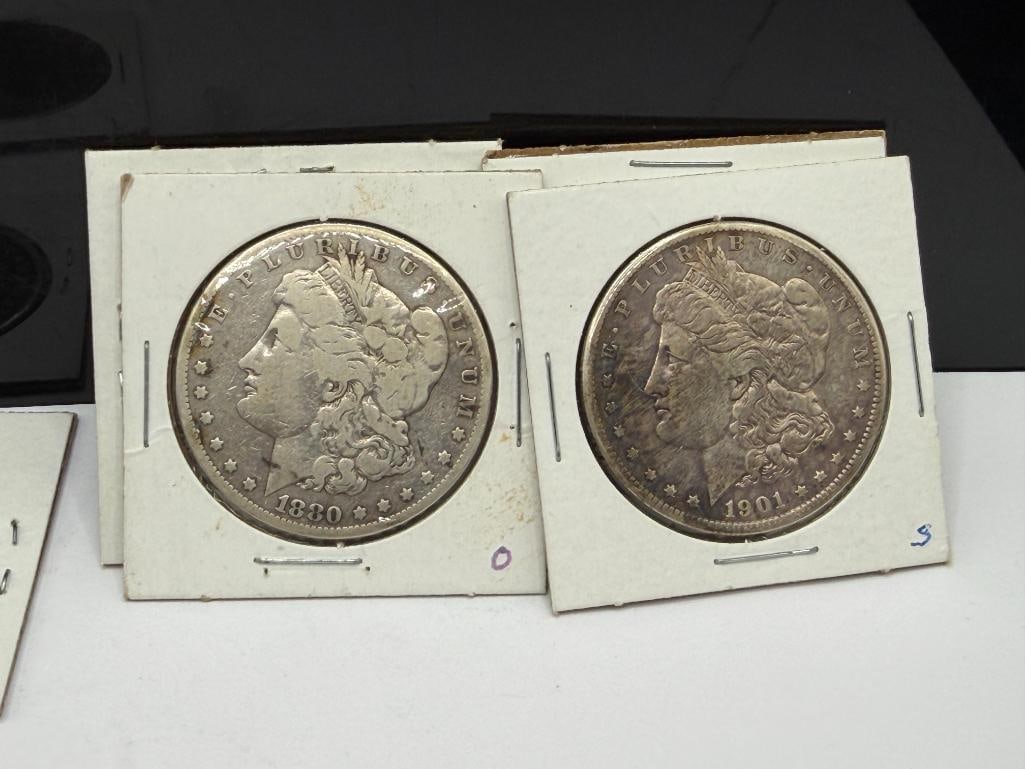 SEVEN U.S. MORGAN SILVER DOLLARS FEATURING VARIOUS DATES AND MINT MARKS - 10