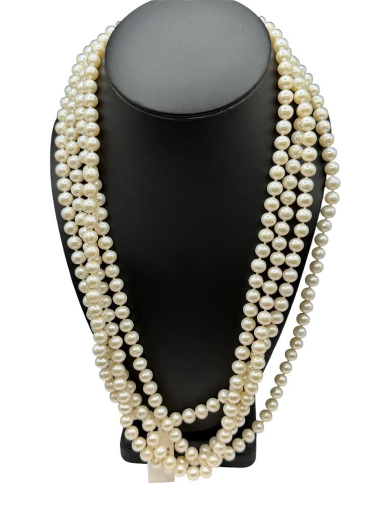 FRESHWATER PEARL OPERA LENGTH NECKLACE: 96" STRAND, 8MM PEARLS