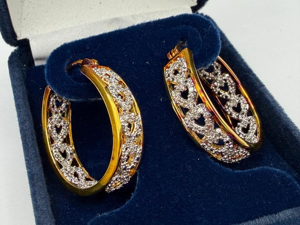 THE DANBURY MINT STERLING SILVER GOLD TONE CZ FASHION HOOP EARRINGS - 3