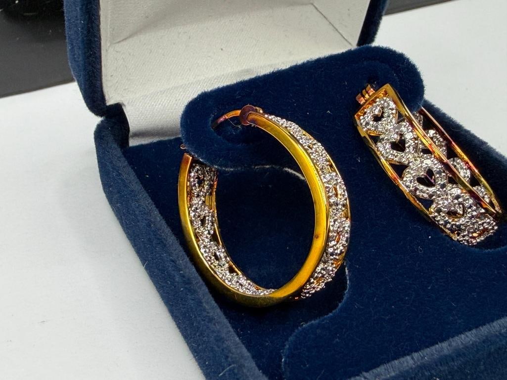 THE DANBURY MINT STERLING SILVER GOLD TONE CZ FASHION HOOP EARRINGS - 4