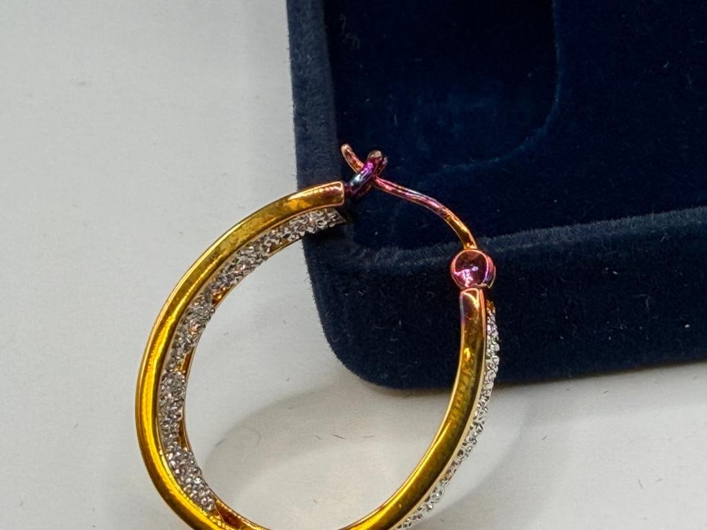 THE DANBURY MINT STERLING SILVER GOLD TONE CZ FASHION HOOP EARRINGS - 5