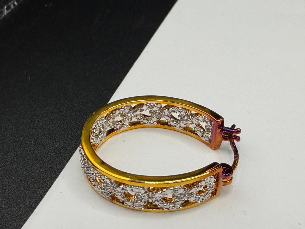THE DANBURY MINT STERLING SILVER GOLD TONE CZ FASHION HOOP EARRINGS - 6