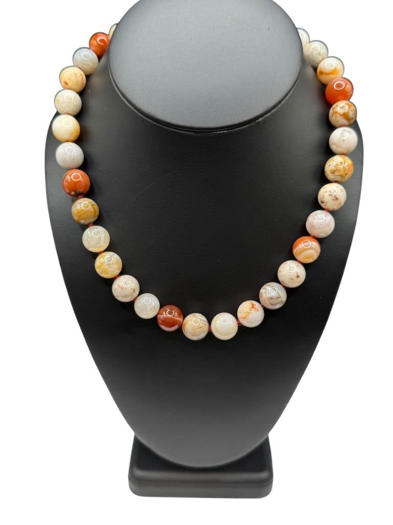 CRAAZY LACE AGATE BEAD NECKLACE WITH 14K YELLOW GOLD CLASP: VARIOUS COLORED CRAZY LACE AGATE BEADS 17", 12MM BEADS