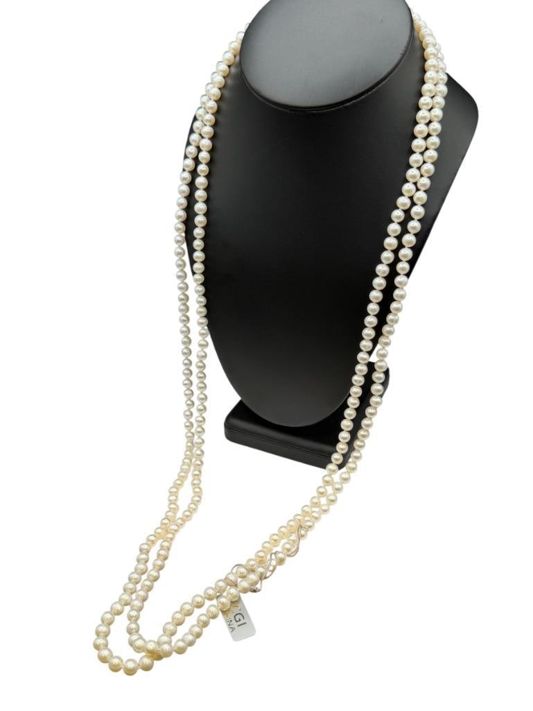 CGI DESIGNER FRESHWATER PEARL OPERA LENGTH NECKLACE: 64", 7MM PEARLS