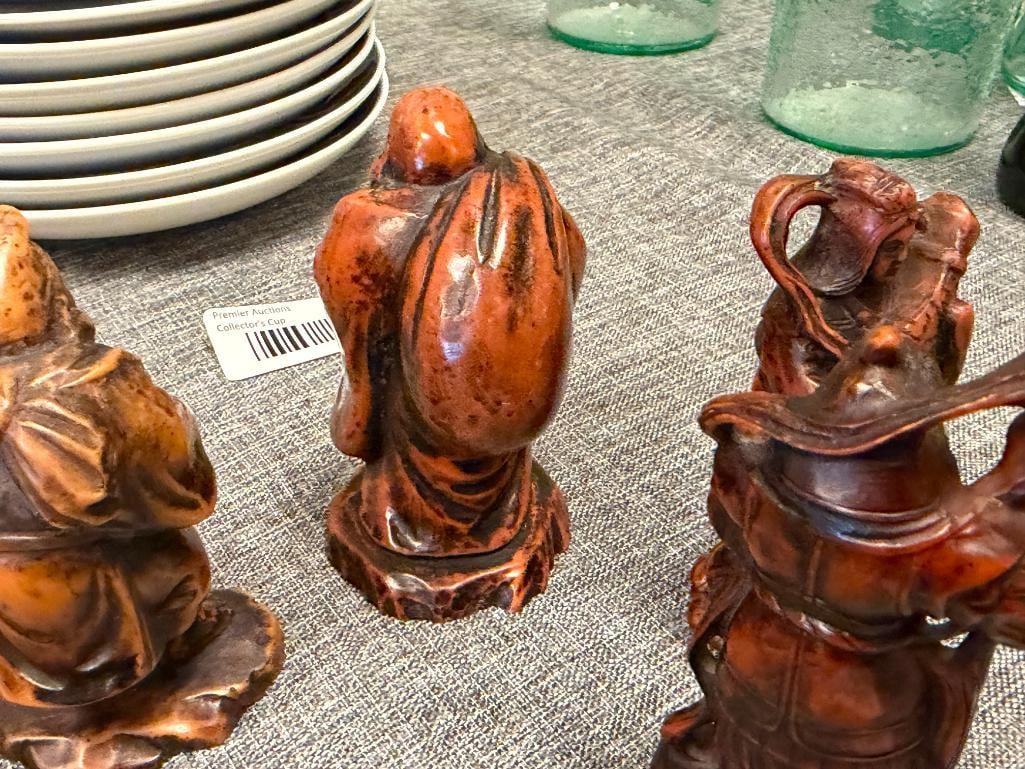 FAUX IVORY AND WOOD GRAIN RESIN CHINESE MINIATURE FIGURES BUDDHAS, ELDER, WOMAN, WARRIOR - 9