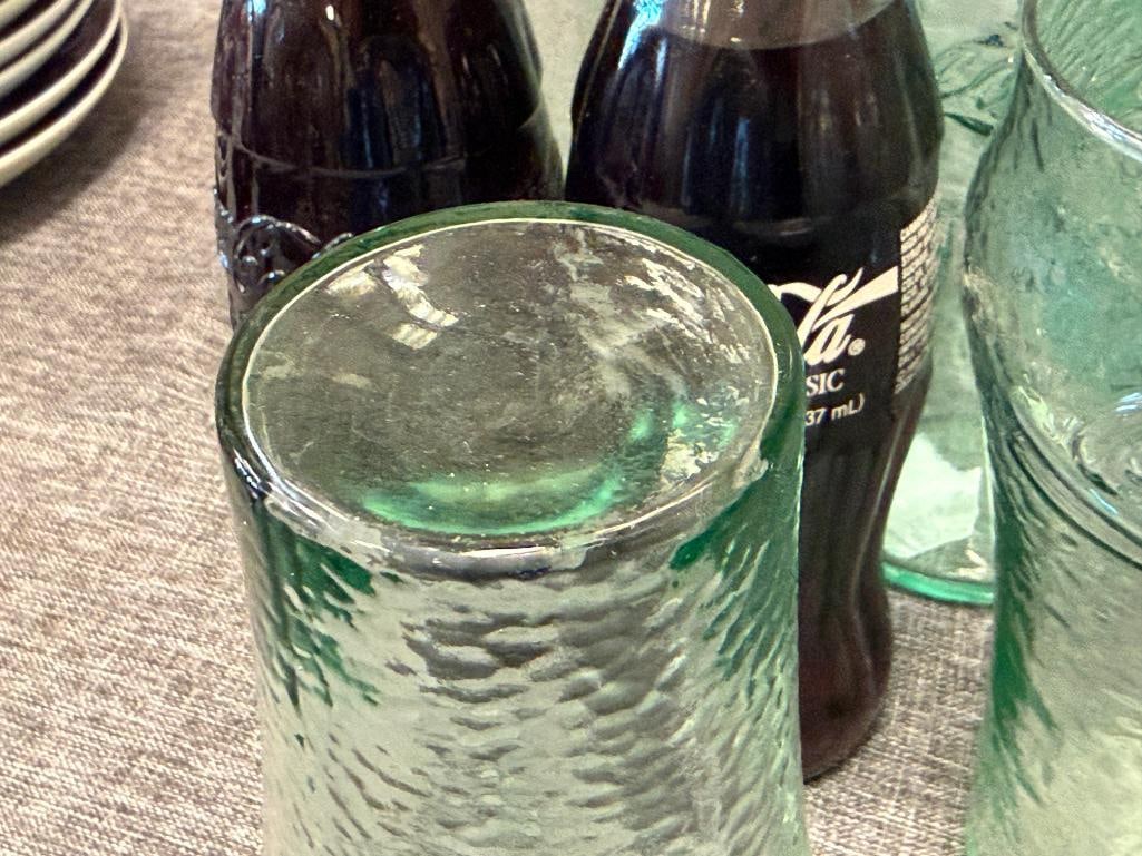 ASSORTMENT OF CLEAR AND AQUA COLORED GLASS COCA-COLA DRINKING GLASSES - 10