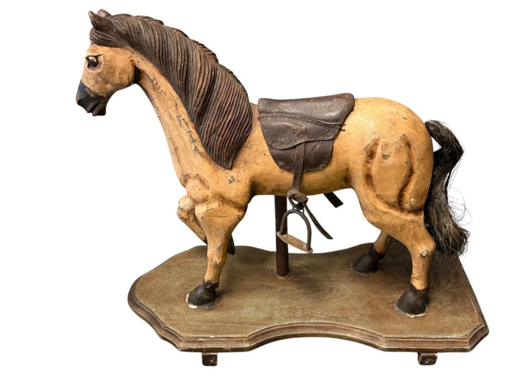 ANTIQUE LARGE CARVED WOODEN PULL TOY HORSE (1 of 14)