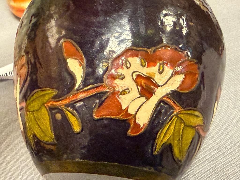 VINTAGE CHAMPLEVE ENAMELED GINGER JAR WITH LEAF AND FLORAL DESIGN - 6