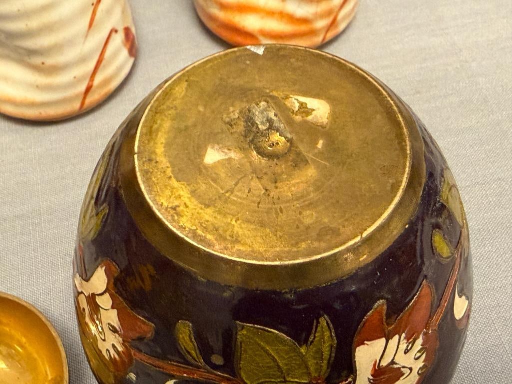 VINTAGE CHAMPLEVE ENAMELED GINGER JAR WITH LEAF AND FLORAL DESIGN - 7