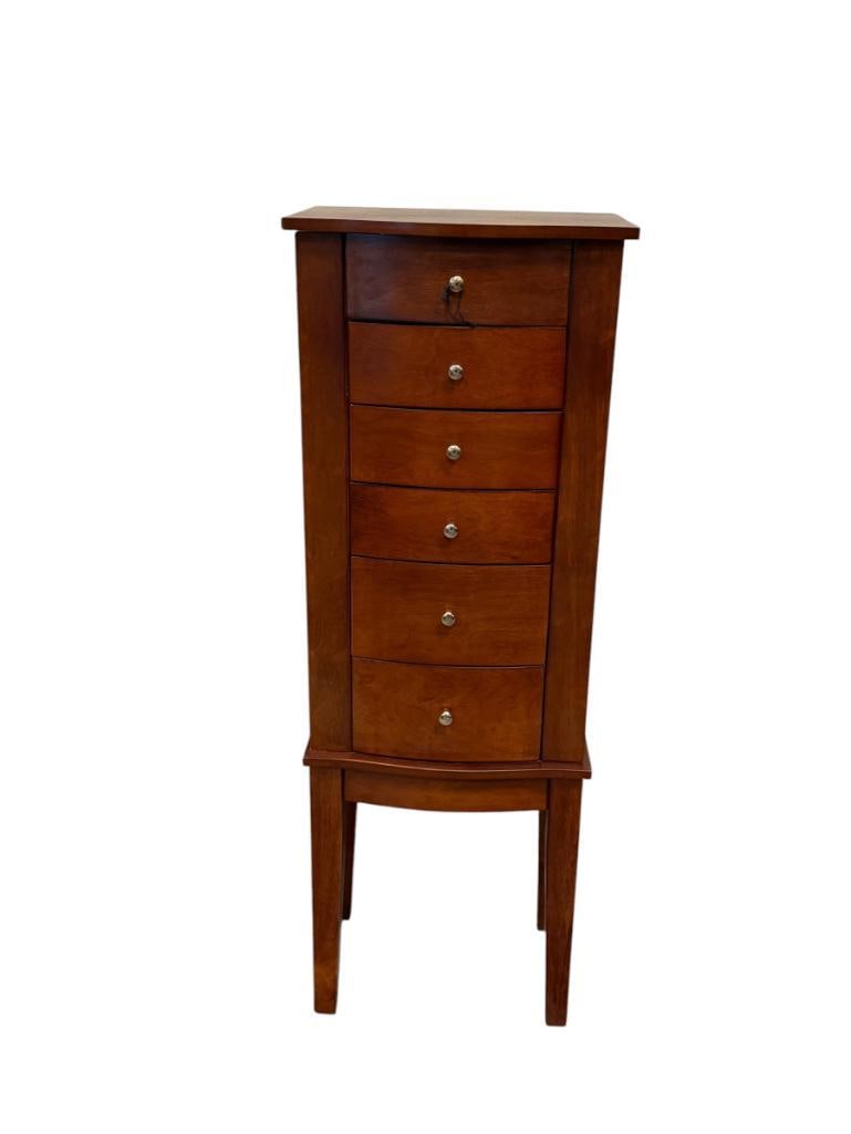 DARK MAHOGANY GRAIN CONTEMPORARY JEWELRY ARMOIRE WITH SILVER FINISH HARDWARE (1 of 10)