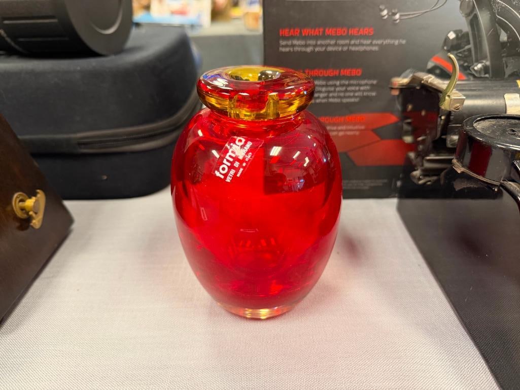 FORMIA VETRI DI MURANO HAND BLOWN ART GLASS AMBERINA BULBOUS VASE MADE IN ITALY - 2
