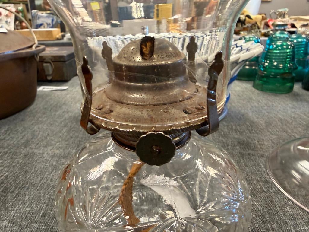 LAMPLIGHT FARMS PRESSED GLASS OIL LAMP AND VINTAGE CLEAR PRESSED GLASS OIL LAMP - 8