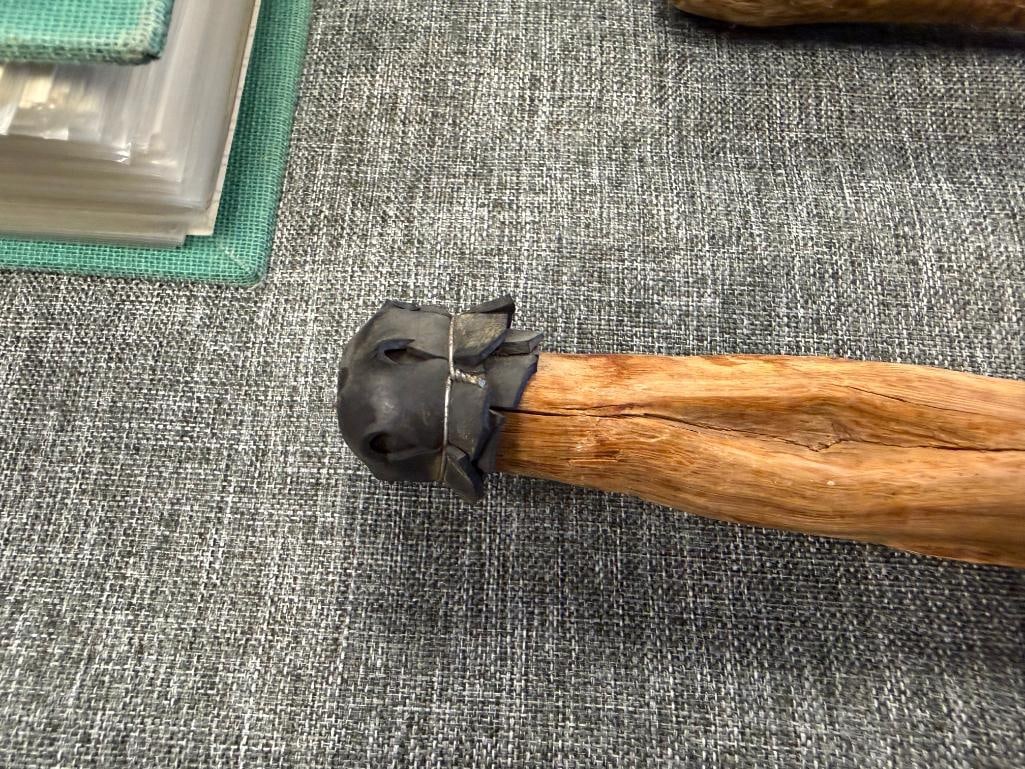 VINTAGE PINE HAND CRAFTED CANE AND RUSTIC ROOT WALKING STICK WITH BALL HANDLE - 7