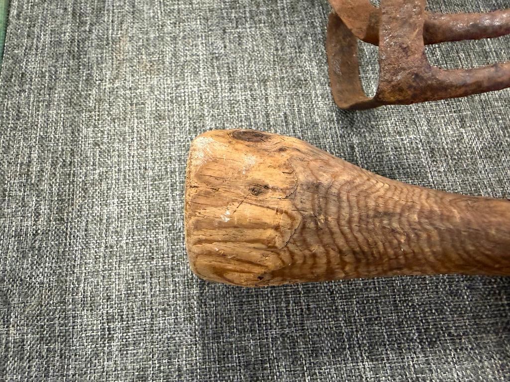 VINTAGE PINE HAND CRAFTED CANE AND RUSTIC ROOT WALKING STICK WITH BALL HANDLE - 9