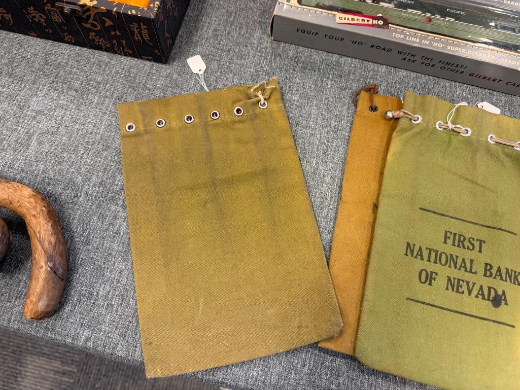 VINTAGE FIRST NATIONAL BANK OF NEVADA CANVAS CURRENCY / COIN BAGS - 5