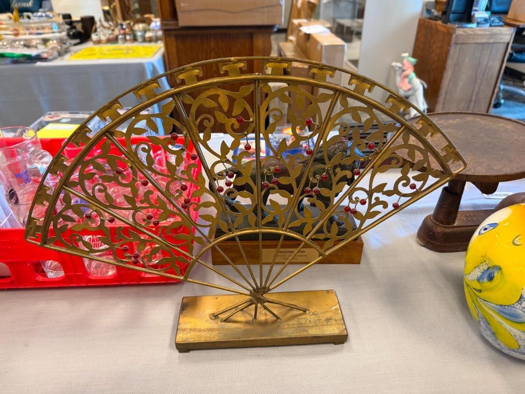 WORLD MARKET PIERCED METAL DECORATIVE FAN DECORATED WITH RED BEADS - 2