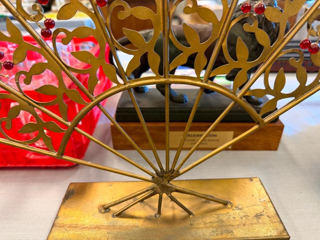 WORLD MARKET PIERCED METAL DECORATIVE FAN DECORATED WITH RED BEADS - 4