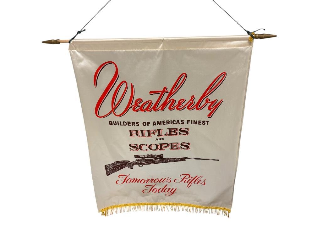 VINTAGE WEATHERBY BUILDERS OF AMERICA'S FINEST RIFLES AND SCOPES BANNER (1 of 8)
