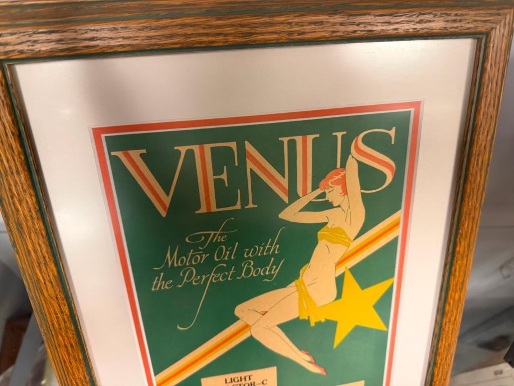 " MEN WORKING DO NOT OPERATE " METAL SIGN AND VENUS MOTOROIL ART DECO ADVERTISING PRINT - 5